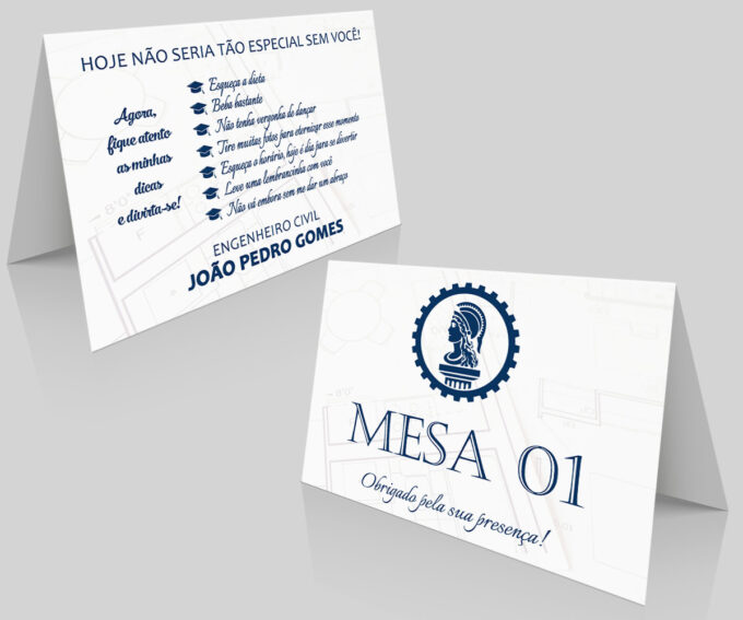 Placa de Mesa com QR Numeração e agradecimento para Formatura Engenharia