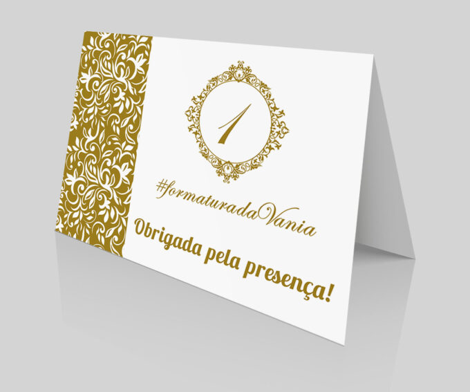 Placa com QR Numeração de Mesa para Formatura Dourado