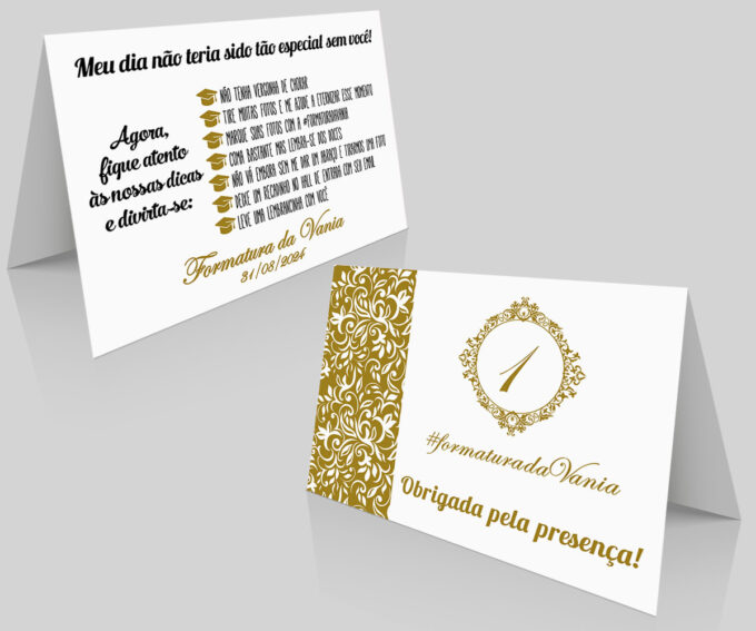 Placa com QR Numeração de Mesa para Formatura Dourado