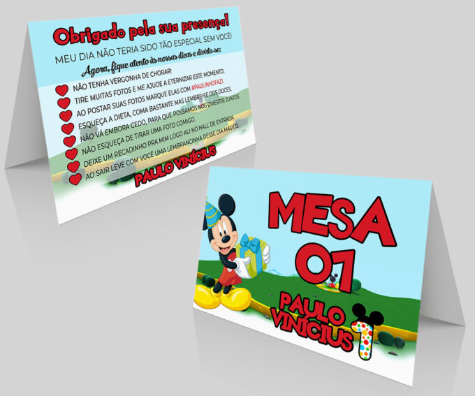 Placa Numeração de Mesa para Aniversário 1 aninho Tema Mickey