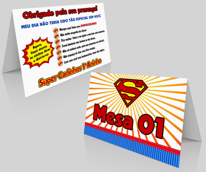 Placa Numeração de Mesa para Aniversário Infantil Tema Superman