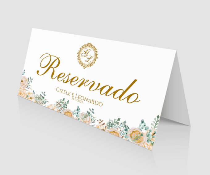 Plaquinha de mesa reservado casamento bodas ouro velho