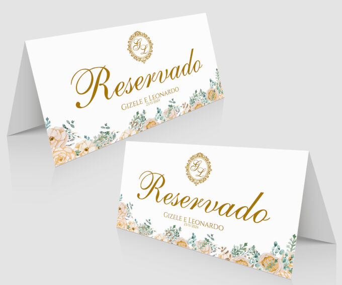 Plaquinha de mesa reservado casamento bodas ouro velho