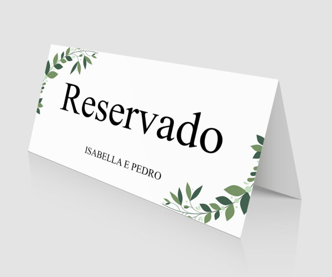 Plaquinha de mesa reservado para casamento bodas aniversários Folhagem verde