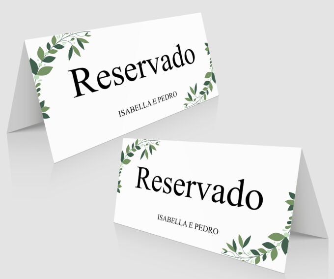 Plaquinha de mesa reservado para casamento bodas aniversários Folhagem verde