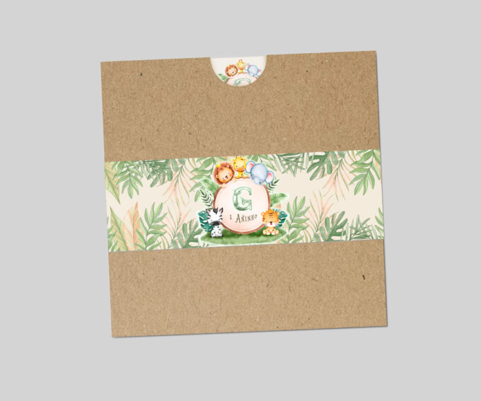 Convite para Aniversário Infantil com Envelope Tema Personalizado Safari Criativo