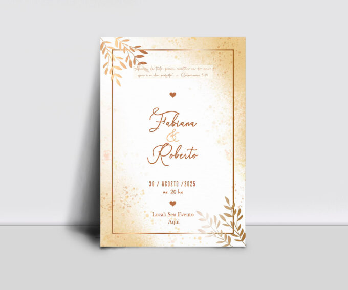 Convite com envelope rústico para Casamento aniversário 15 anos Dourado